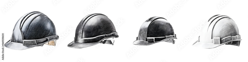 Obraz premium Watercolor Safety Helmet Set: Construction and Industrial Gear