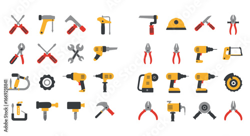 Collection of various tools and equipment for construction and repair work