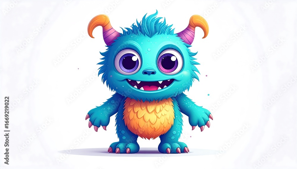 Fototapeta premium Cute Blue Monster Cartoon Character.