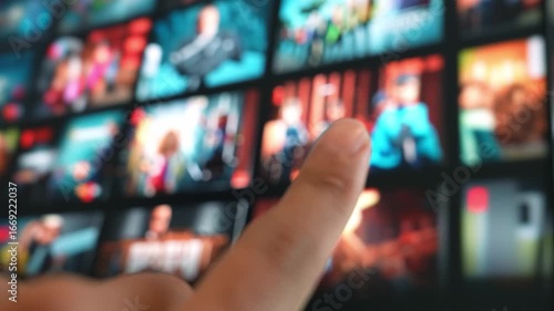 Using a fingertip gesture to navigate entertainment on a big TV showcases touchless technology, digital convenience, user empowerment, smart homes, and personalized media experiences.

