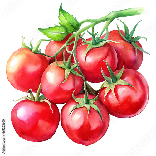 Ripe red tomatoes on a vine isolated on transparent background
