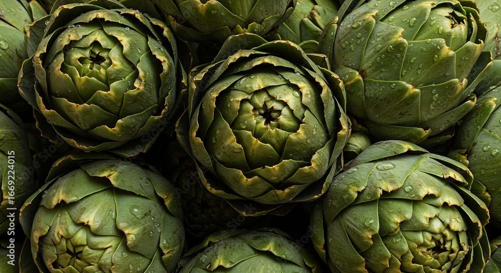 Obraz premium organic artichoke arranged neatly close up detail