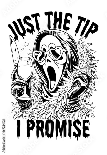 Ghostface character with knife isolated on white