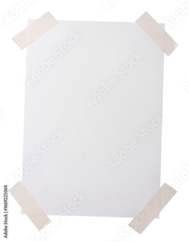 Empty paper for text . Post it note with paper on wall with Masking tape. paper A4 or A3 on background. message announce in office