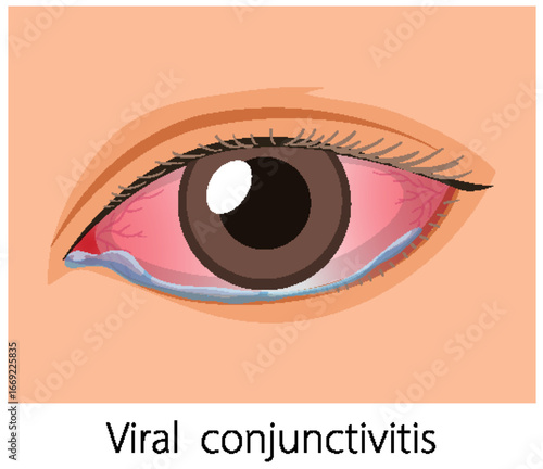 Red Eye with Viral Conjunctivitis Symptoms Illustration
