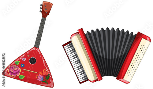Traditional Russian Balalaika and Accordion Vector Illustration