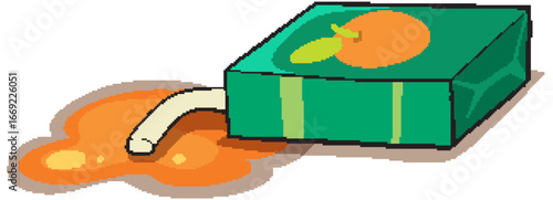 Spilled Orange Juice Box with Straw Illustration