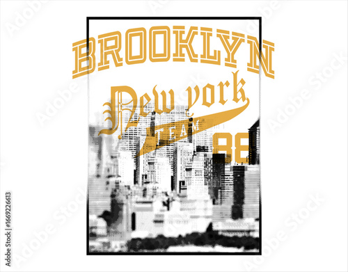 Vintage City print Design for Brooklyn in New York, college font typography design. line art graphics for vector. Rady for tee t-shirt print design artwork