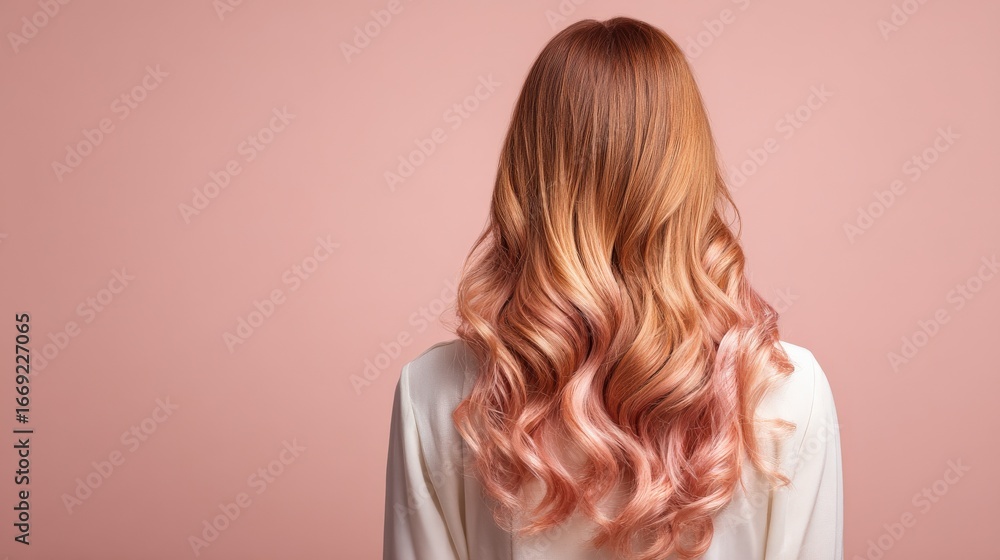 Fototapeta premium Rose Gold Ombre Waves with Romantic Curls Salon Photo