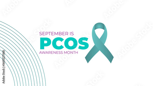 September is Polycystic Ovary Syndrome (PCOS) Awareness Month is observed every year. Teal awareness ribbon and uterus icon. Template for background, banner, card. Important day. Vector illustration