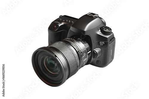 Black Digital Single Lens Reflex Camera With Lens on Transparent Background, PNG