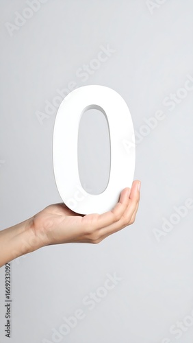 Hand holding number zero, studio shot
