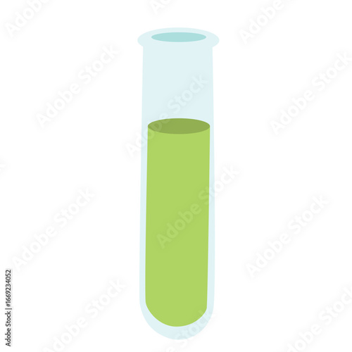 "Scientific 2D flat illustration of laboratory glass flasks with red and green liquid symbolizing chemistry, research, experiment, medicine, and medical science."
