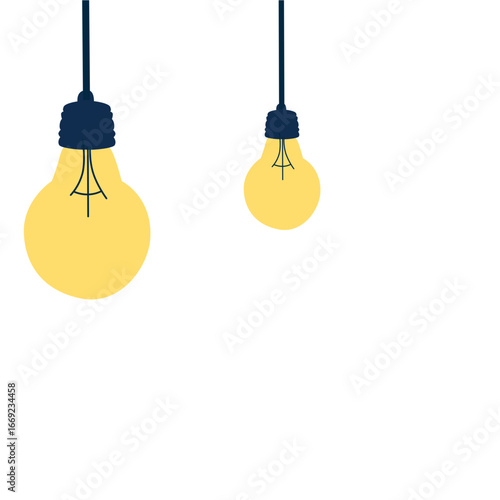 Minimal flat 2d illustration of a single light bulb, symbolizing idea, creativity, invention, inspiration, knowledge, innovation, imagination, discovery, and brightness.
