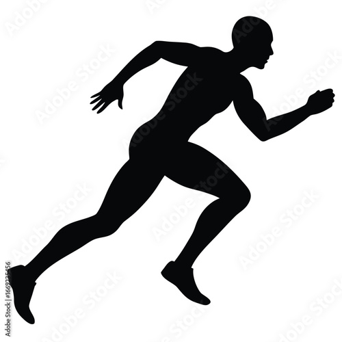 Black silhouette male runner mid stride running