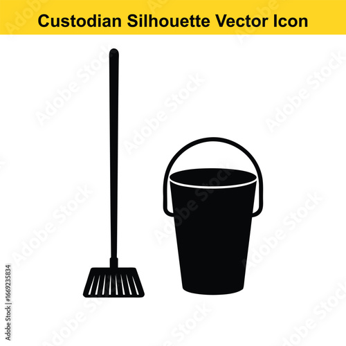 Broom and bucket silhouette cleaning janitorial