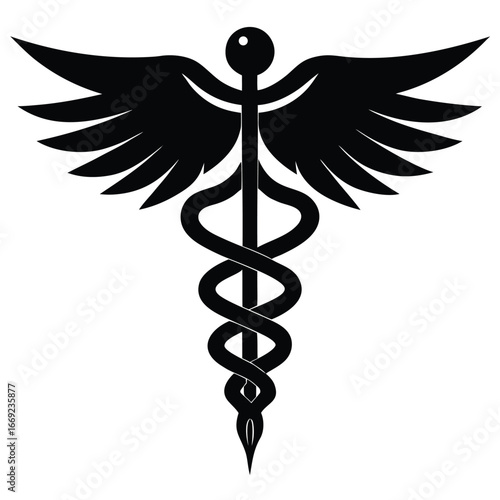 Caduceus symbol with wings medical symbol snake