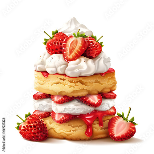 Layered Strawberry Shortcake with Whipped Cream and Fresh Berries