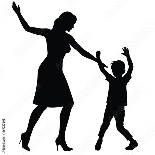 Mother and child dancing joyfully silhouette