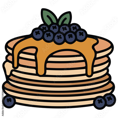 Fluffy Japanese pancakes with syrup honey and blueberry vector illustration on white background