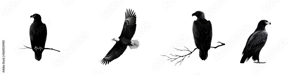 Fototapeta premium Black and White Eagle Illustrations: Majestic Bird of Prey
