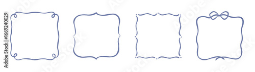 手書きの四角形フレーム、飾り枠。強弱のある線で描かれたリボン風の囲み枠。