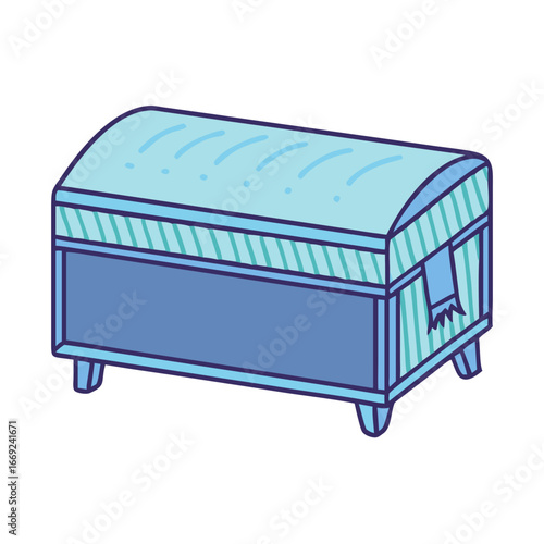 Cartoon illustration of a blue toy chest with light blue accents