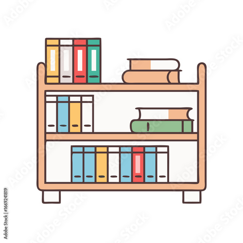 Wallpaper Mural Illustration of a threeshelf bookcase filled with colorful books and folders Torontodigital.ca