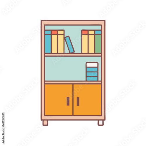 Classic wooden bookcase with open shelves and storage cabinet for home or office organization