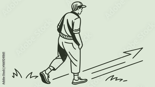 Vector cartoon sketch of man and woman walking on a road