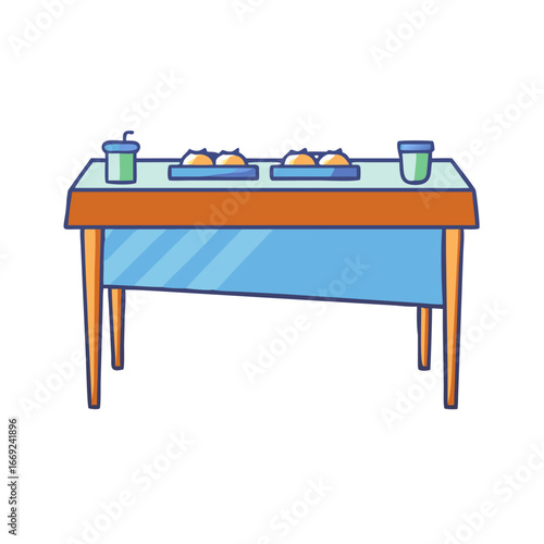 Collection of outline buffet tables with serving dishes and drinks