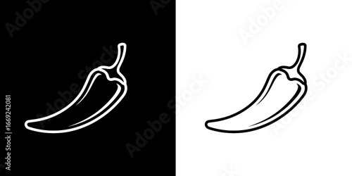 Chili pepper outline in black and white perfect for food blogs, cooking recipes, and spice branding