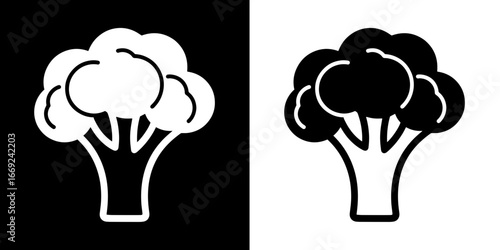 Fresh broccoli icon in black and white, perfect for healthy eating and food branding