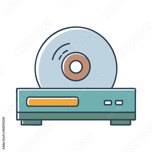 Cute colorful illustration of a retro style DVD player with disc