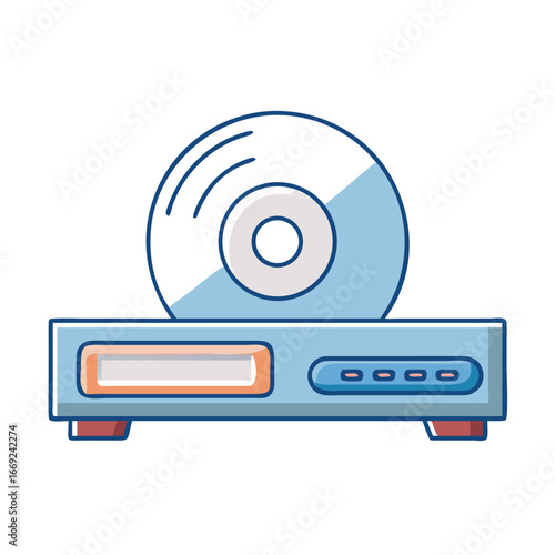 Illustration of a compact disc player, vintage technology, with simple design