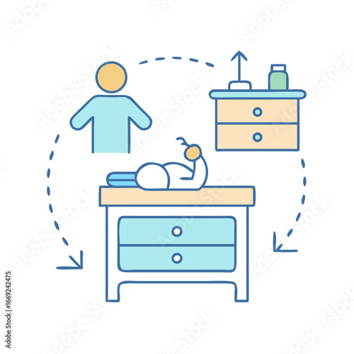 Icon illustrating the process of changing a baby's diaper with care