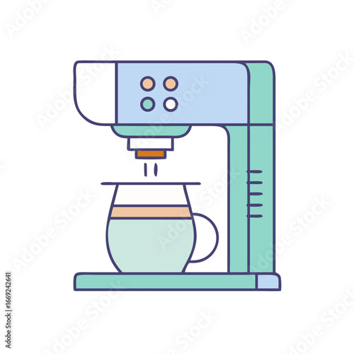 Diagram of coffee maker components and operation steps