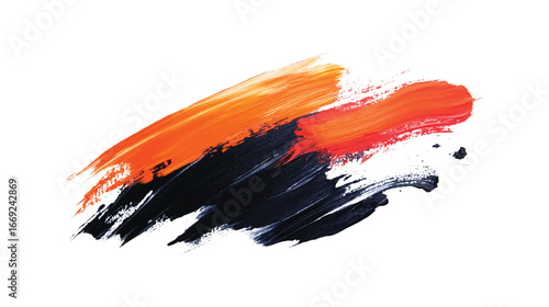 Abstract brush paint stroke in black orange and red mix. Dynamic artistic smear with strong contrast. Modern acrylic texture for creative design