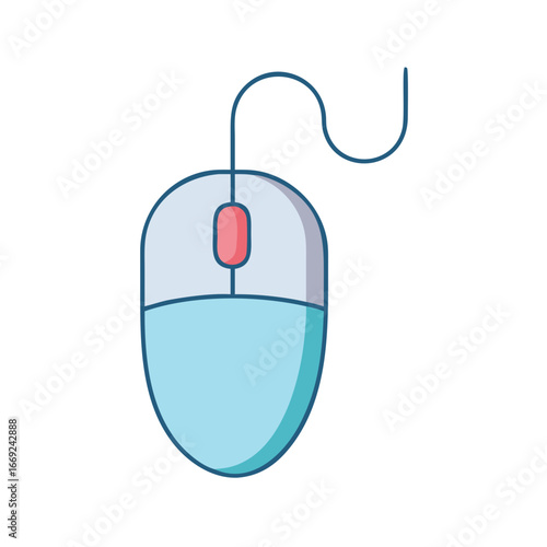 A collection of colorful wired computer mice in a simple and clean cartoon style illustration