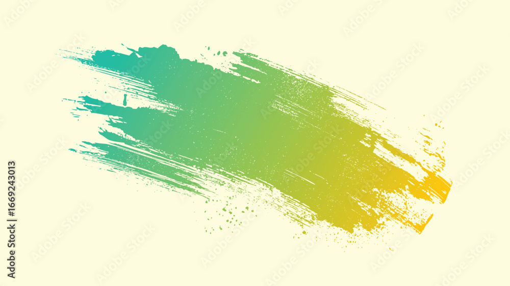 Creative green to yellow paint brush texture background. Gradient ink smear with grunge stroke style. Vibrant artistic banner element for design