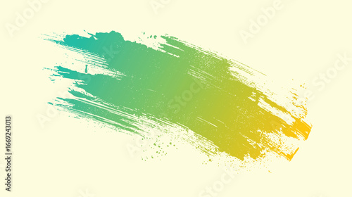 Creative green to yellow paint brush texture background. Gradient ink smear with grunge stroke style. Vibrant artistic banner element for design
