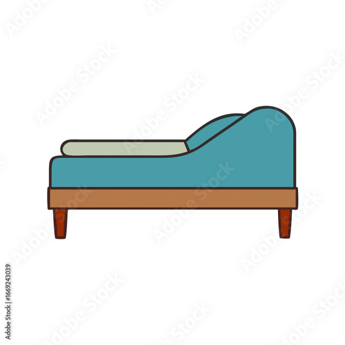 Retro style turquoise chaise lounge chair with wood frame isolated illustration