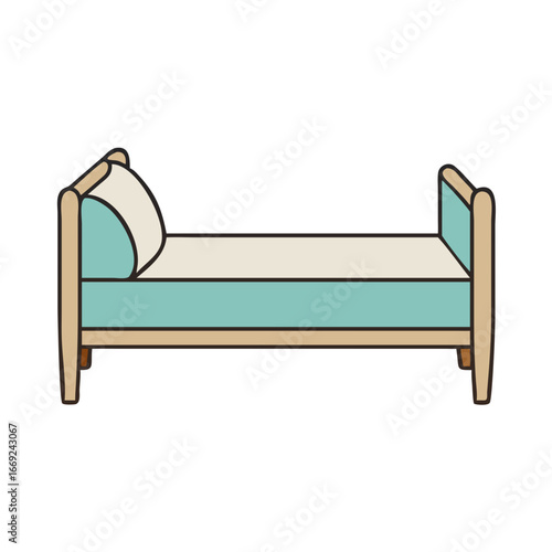 Minimalist bed design with a light blue mattress and simple pillow