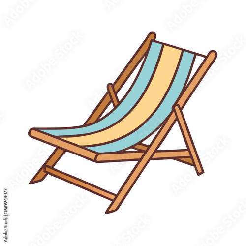 Illustration of a blue and tan striped beach chair on white background