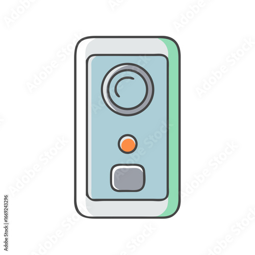 Illustration of a modern smart video doorbell with light blue background