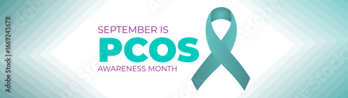 Polycystic Ovary Syndrome (PCOS) Awareness Month is observed every year in September. Teal awareness ribbon and uterus icon. Template for background, banner, card. Important day. Vector illustration