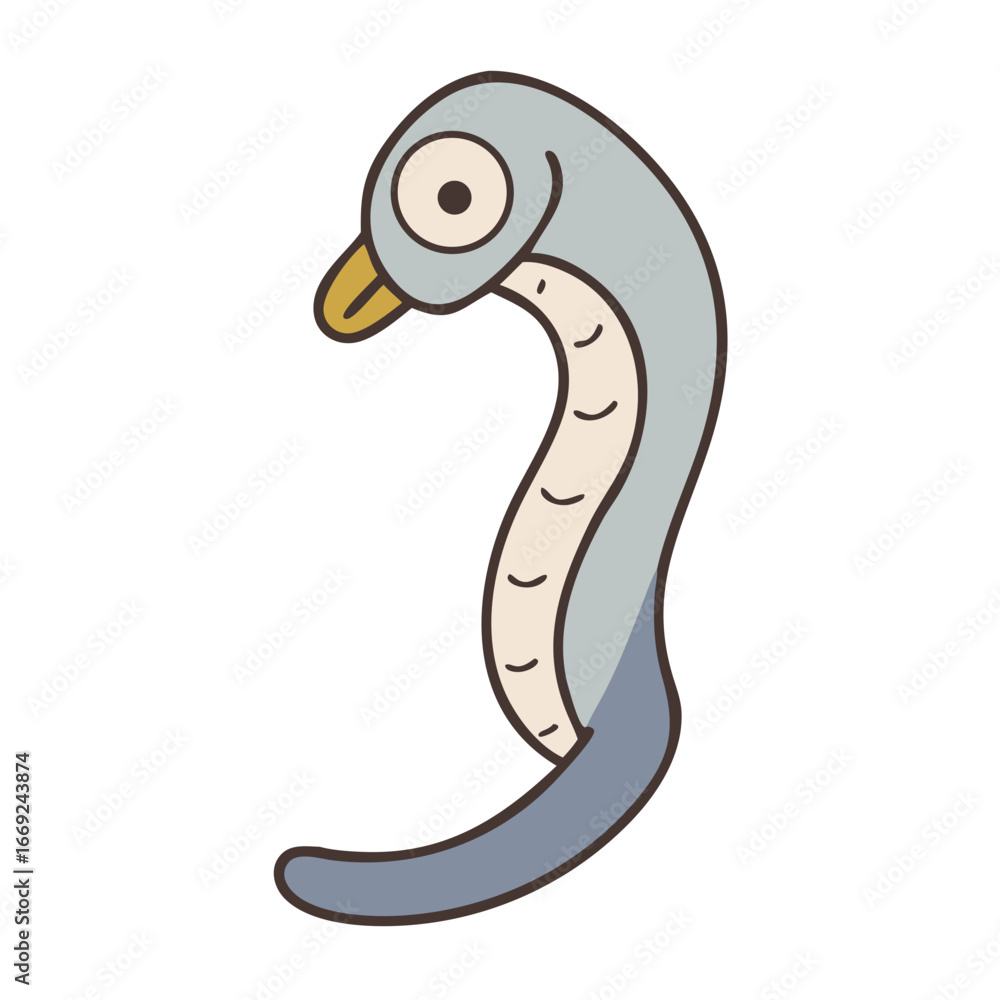 Fototapeta premium Cute cartoon sea serpent with a duck bill and expressive eyes