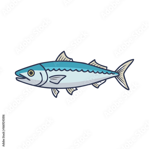 Illustration of a blue and silver fish with detailed fins and scales