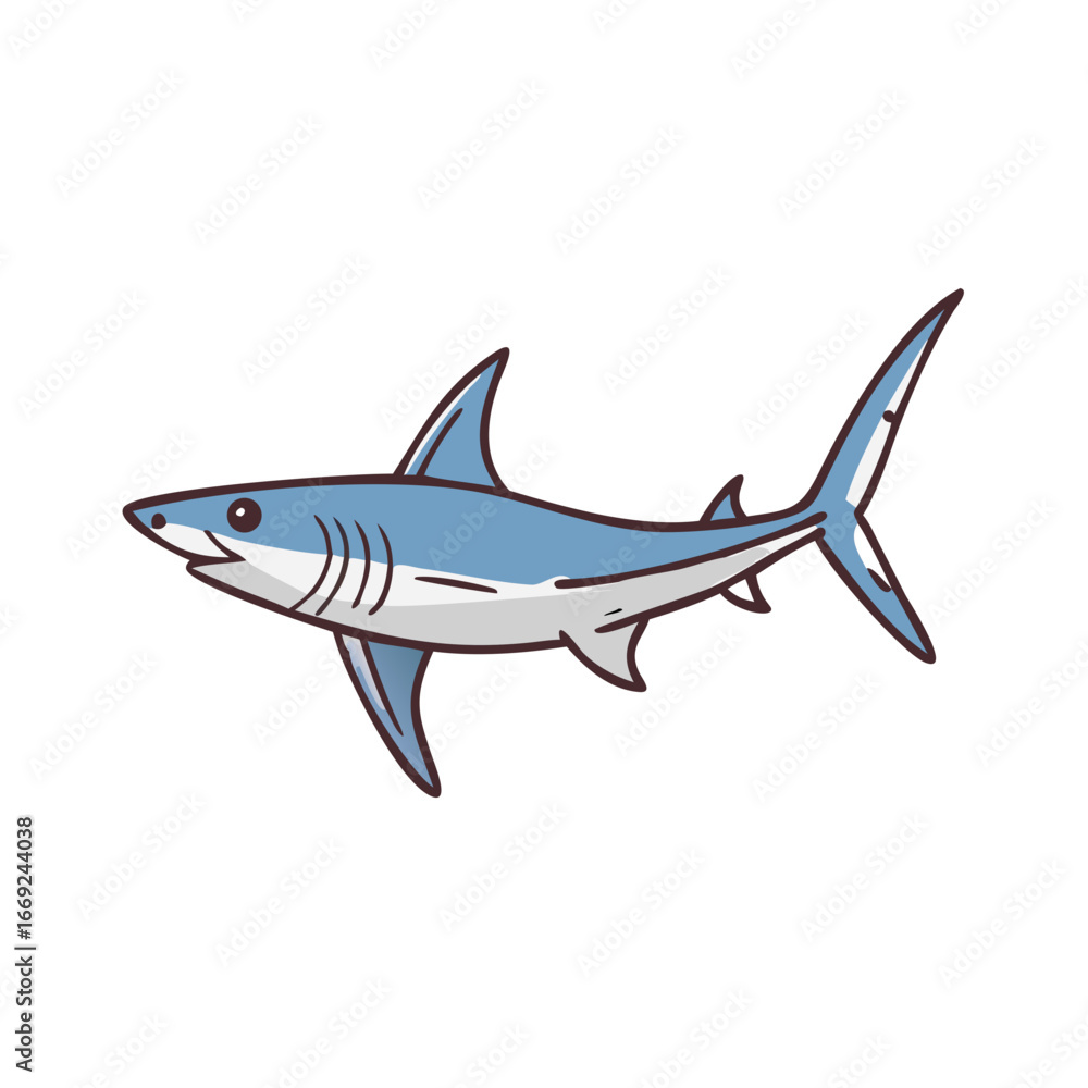 Obraz premium Illustration of a blue mako shark swimming on a plain white background