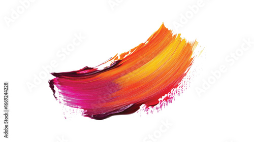 Vibrant paint brush stroke in pink orange and yellow gradient. Abstract acrylic smear with bold texture. Dynamic colorful artistic splash design